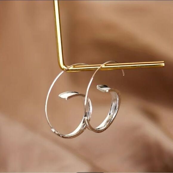 Silver Tone Simple Ring Earrings NWT - Picture 1 of 3